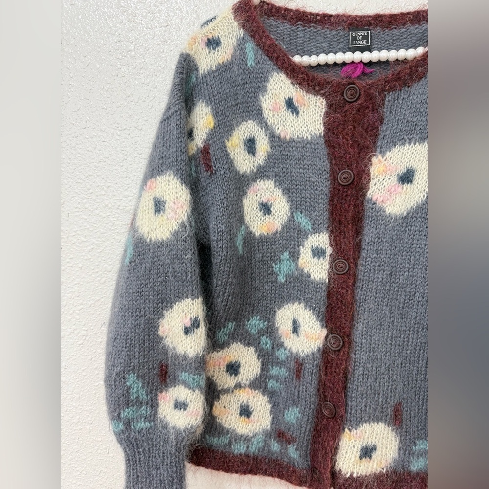 Vintage Gennie De Lange Mohair and Wool Blend Sweater Cardigan Sz L New Zealand - Picture 2 of 9